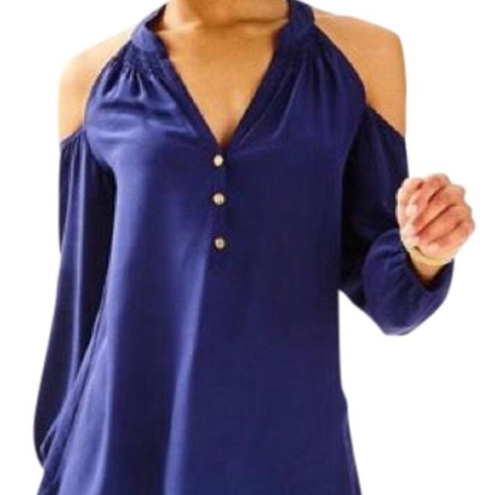 Lilly Pulitzer Blue Cold Shoulder Elsa Blouse
